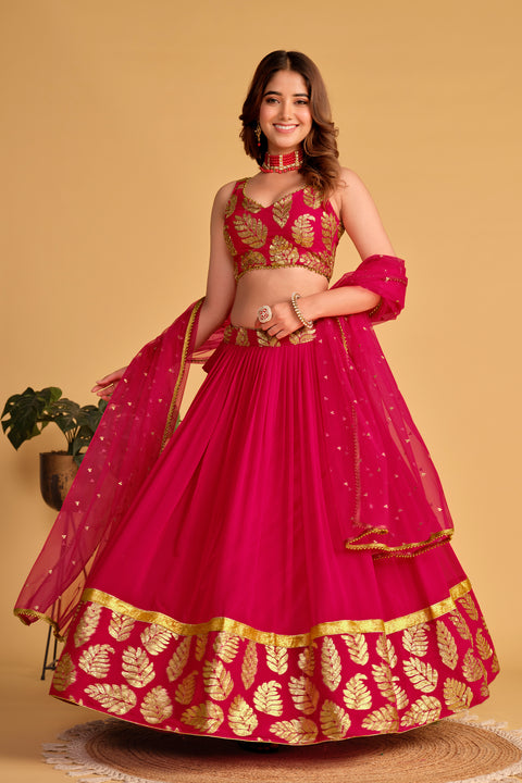 Hot Pink Party wear Heavy Lehenga Choli for Women with Dupatta Sequence Lehenga Choli In USA