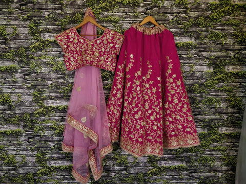 Pink Lehenga set is Adorned with Colourful Resham Embroidery on the Blouse and Lehenga for women.