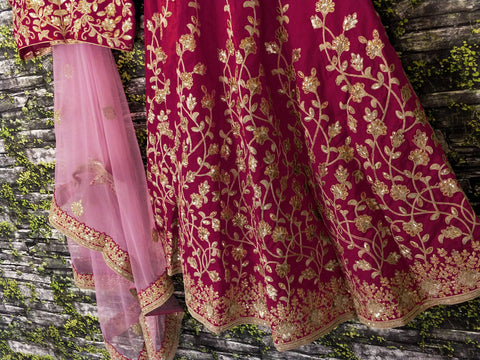 Pink Lehenga set is Adorned with Colourful Resham Embroidery on the Blouse and Lehenga for women.