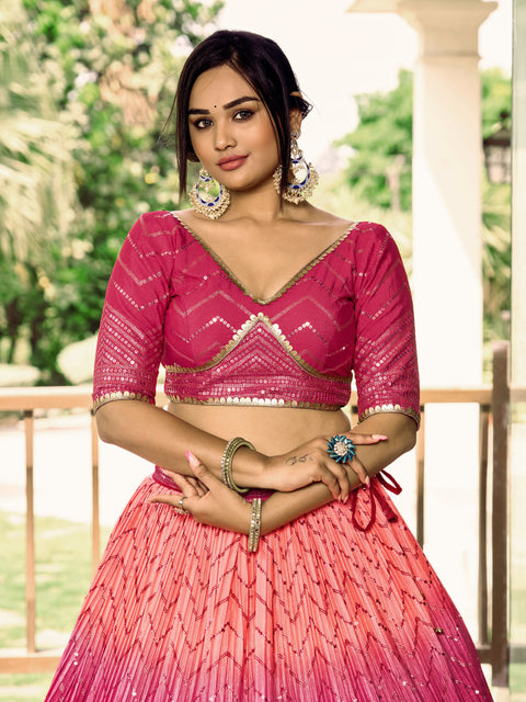 Pink Beautiful Party wear Heavy Lehenga Choli for Women with Dupatta Sequence Lehenga Choli In USA