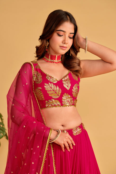 Hot Pink Party wear Heavy Lehenga Choli for Women with Dupatta Sequence Lehenga Choli In USA