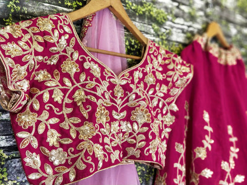 Pink Lehenga set is Adorned with Colourful Resham Embroidery on the Blouse and Lehenga for women.