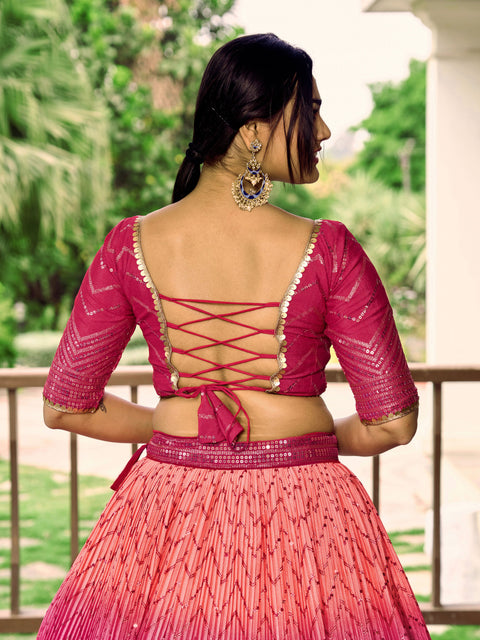 Pink Beautiful Party wear Heavy Lehenga Choli for Women with Dupatta Sequence Lehenga Choli In USA