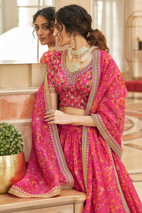 Pink Artistic fancy lehenga Choli for women with Dupatta in USA