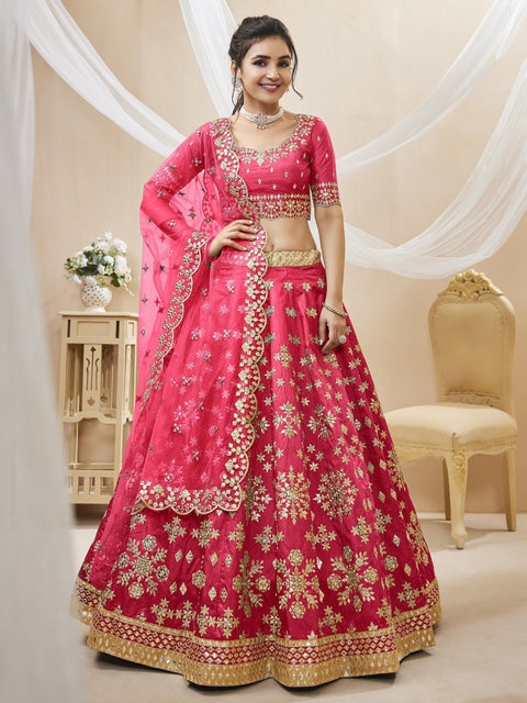 Lovely Pink Wedding wear Heavy Lehenga Choli for Women with Dupatta Sequence Lehenga Choli In USA