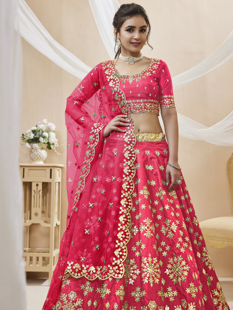 Lovely Pink Wedding wear Heavy Lehenga Choli for Women with Dupatta Sequence Lehenga Choli In USA