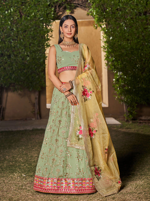 Georgette Pista Wedding wear Heavy Lehenga Choli for Women with Dupatta Sequence Lehenga Choli In USA