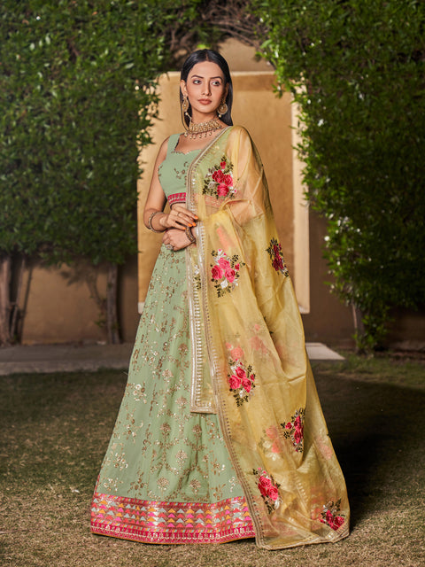 Georgette Pista Wedding wear Heavy Lehenga Choli for Women with Dupatta Sequence Lehenga Choli In USA