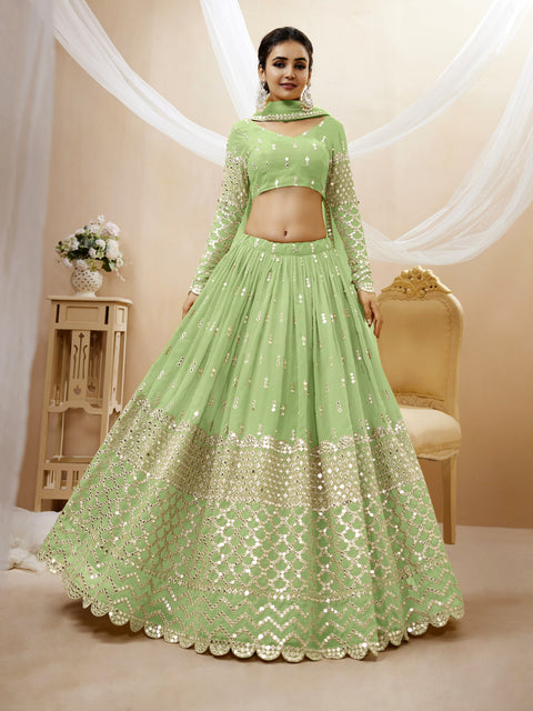 Pista Green Wedding wear Radiant Heavy Lehenga Choli for Women with Dupatta Sequence Lehenga Choli In USA