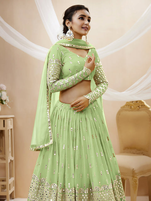 Pista Green Wedding wear Radiant Heavy Lehenga Choli for Women with Dupatta Sequence Lehenga Choli In USA