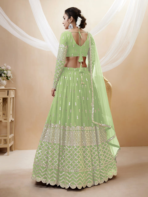 Pista Green Wedding wear Radiant Heavy Lehenga Choli for Women with Dupatta Sequence Lehenga Choli In USA