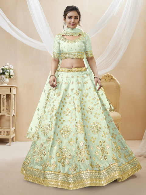 Pista Green Lovely Wedding wear Heavy Lehenga Choli for Women with Dupatta Sequence Lehenga Choli In USA