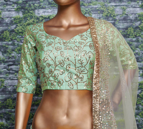 Green Elegant Comes along with unstitched embroidered art silk blouse piece and soft netted embroidered dupatta For Women