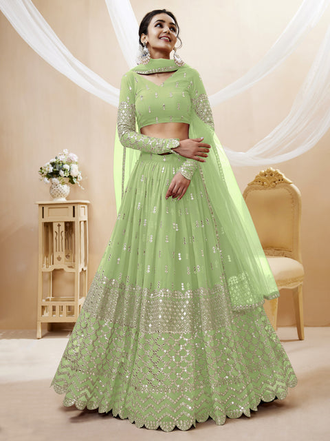 Pista Green Wedding wear Radiant Heavy Lehenga Choli for Women with Dupatta Sequence Lehenga Choli In USA