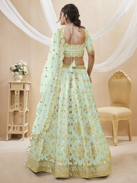 Pista Green Lovely Wedding wear Heavy Lehenga Choli for Women with Dupatta Sequence Lehenga Choli In USA