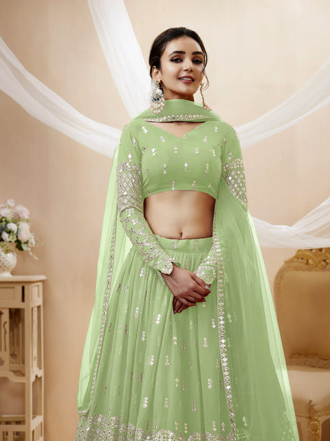 Pista Green Wedding wear Radiant Heavy Lehenga Choli for Women with Dupatta Sequence Lehenga Choli In USA