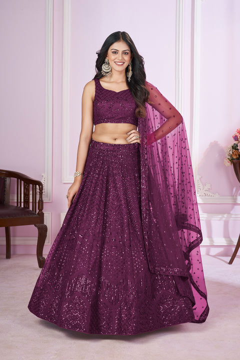 Purple Gorgeous Party Wear Heavy Lehenga Choli for Women with Dupatta Sequence Lehenga Choli In USA