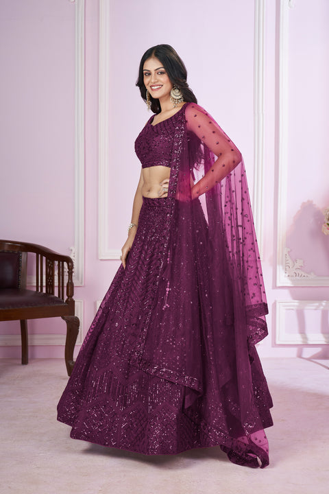 Purple Gorgeous Party Wear Heavy Lehenga Choli for Women with Dupatta Sequence Lehenga Choli In USA