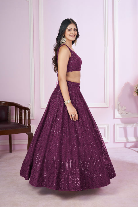 Purple Gorgeous Party Wear Heavy Lehenga Choli for Women with Dupatta Sequence Lehenga Choli In USA