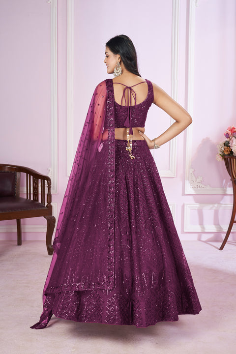 Purple Gorgeous Party Wear Heavy Lehenga Choli for Women with Dupatta Sequence Lehenga Choli In USA