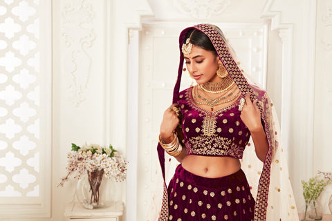 Purple Embellished Fancy Lehenga Choli for Women In Wedding Occasion with Dupatta in USA