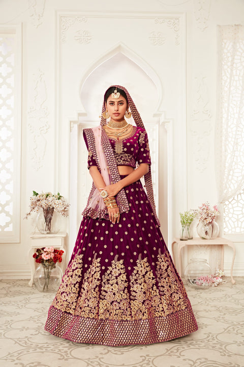 Purple Embellished Fancy Lehenga Choli for Women In Wedding Occasion with Dupatta in USA