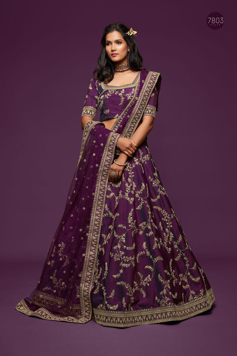 Purple Graceful Fancy Lehenga Choli for Women In Wedding Occasion with Dupatta in USA