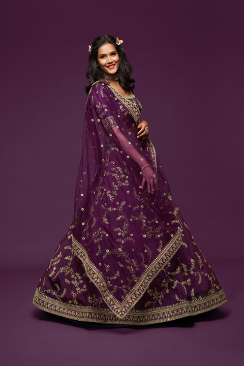 Purple Graceful Fancy Lehenga Choli for Women In Wedding Occasion with Dupatta in USA