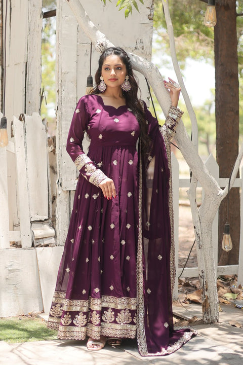 Purple Get ready to shine with these stunning outfit Made from Faux Blooming And Sequins Embroidered Work.