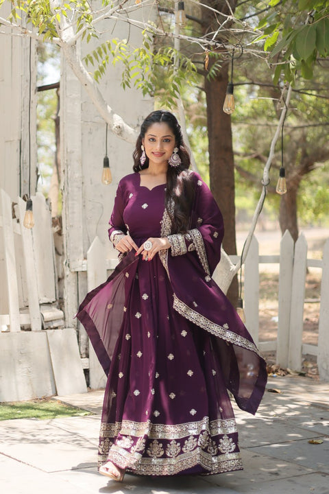 Purple Get ready to shine with these stunning outfit Made from Faux Blooming And Sequins Embroidered Work.