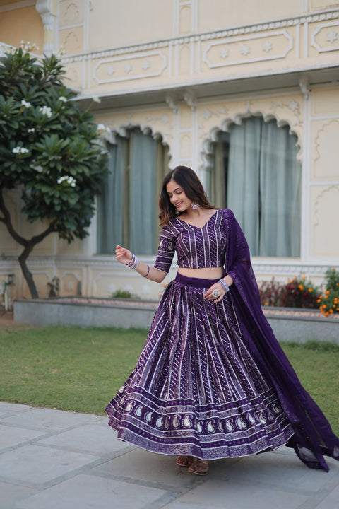 Purple Designer Dyeable Pure Viscose Jacquard fabric Lehenga Choli & Dupatta Set For Women