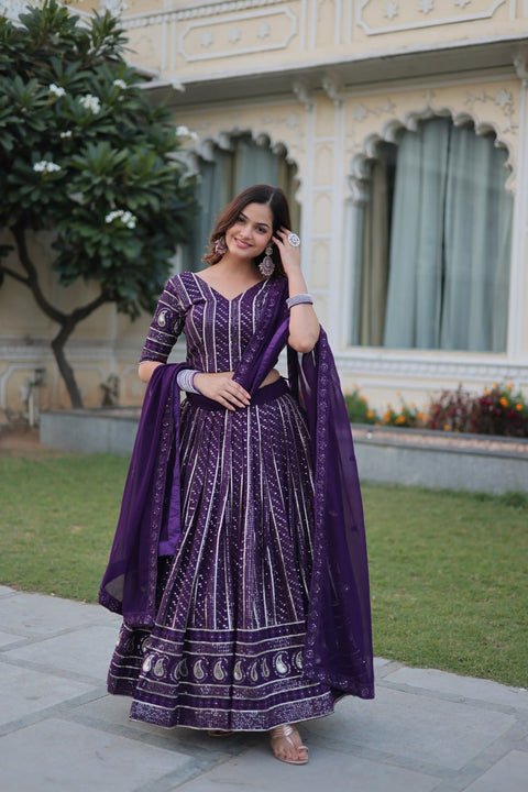 Purple Designer Dyeable Pure Viscose Jacquard fabric Lehenga Choli & Dupatta Set For Women