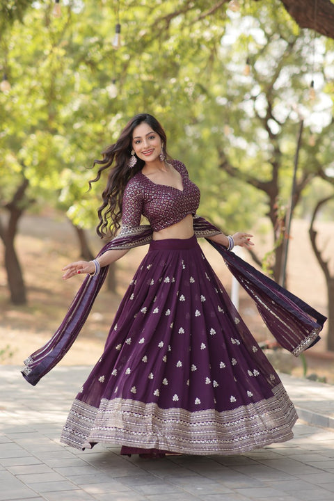 Designer Lehenga collection Made with Faux Blooming With Sequins And thread Embroidered work Lehenga Choli with Dupatta