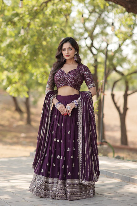 Designer Lehenga collection Made with Faux Blooming With Sequins And thread Embroidered work Lehenga Choli with Dupatta