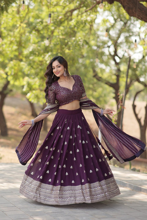 Designer Lehenga collection Made with Faux Blooming With Sequins And thread Embroidered work Lehenga Choli with Dupatta