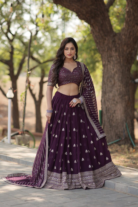 Designer Lehenga collection Made with Faux Blooming With Sequins And thread Embroidered work Lehenga Choli with Dupatta