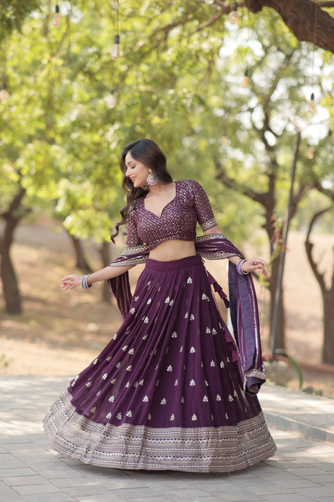 Designer Lehenga collection Made with Faux Blooming With Sequins And thread Embroidered work Lehenga Choli with Dupatta