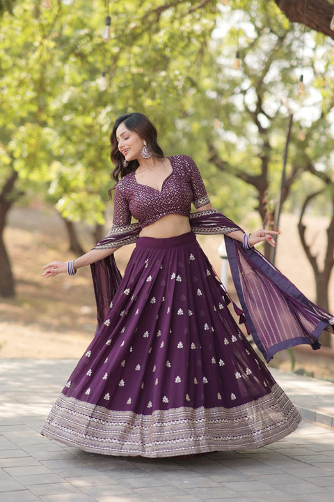 Designer Lehenga collection Made with Faux Blooming With Sequins And thread Embroidered work Lehenga Choli with Dupatta