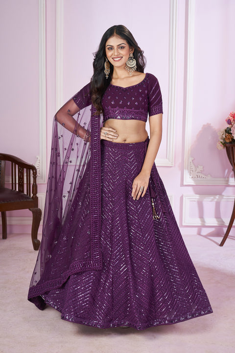 Mesmerizing Purple Party wear Heavy Lehenga Choli for Women with Dupatta Sequence Lehenga Choli In USA