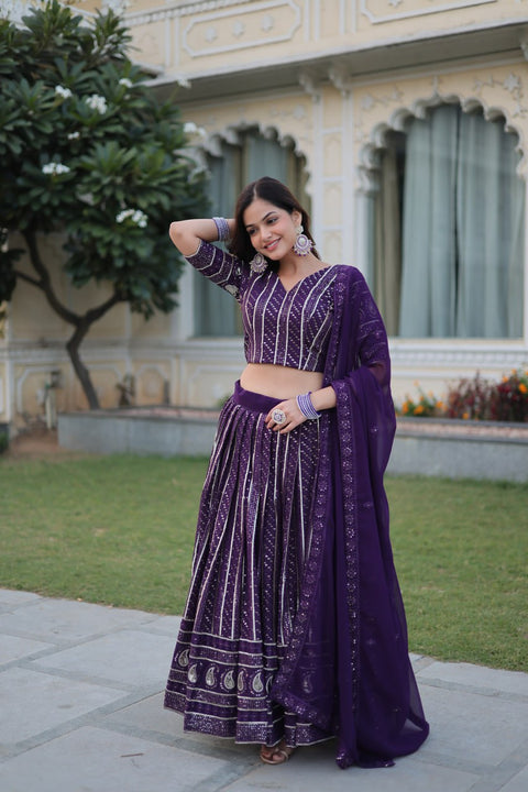 Purple Designer Dyeable Pure Viscose Jacquard fabric Lehenga Choli & Dupatta Set For Women