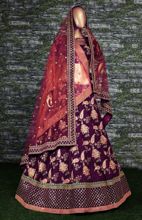 Purple Be a symbol of bespoke Indian beauty with this truly traditional lehenga For Women In Wedding Wear