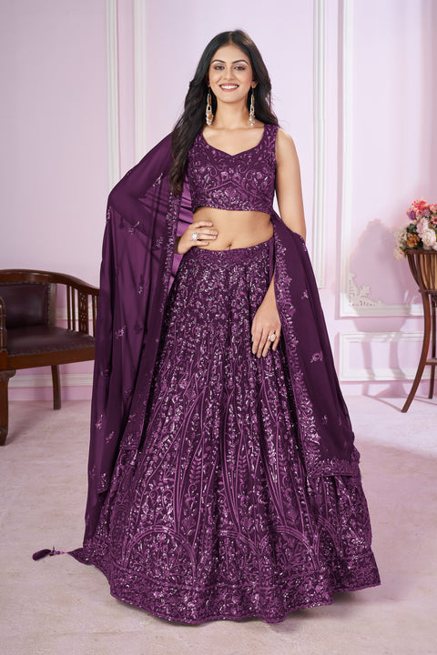 Purple Party wear Heavy Lehenga Choli for Women with Dupatta Sequence Lehenga Choli In USA