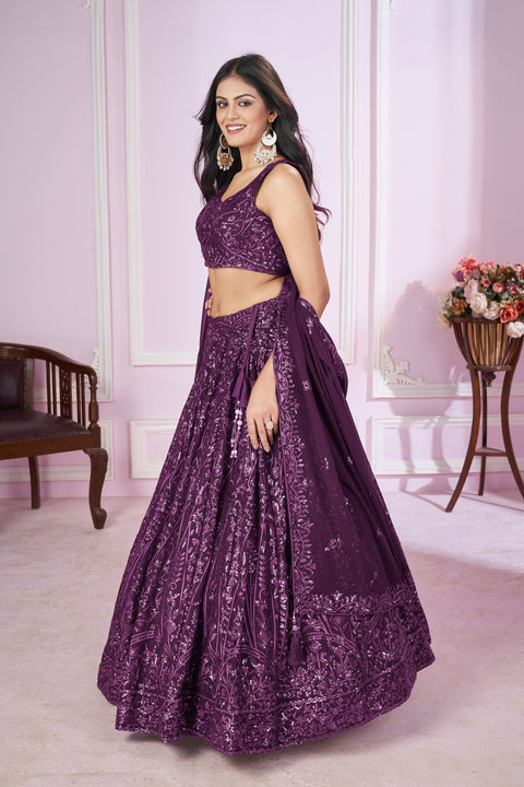 Purple Party wear Heavy Lehenga Choli for Women with Dupatta Sequence Lehenga Choli In USA