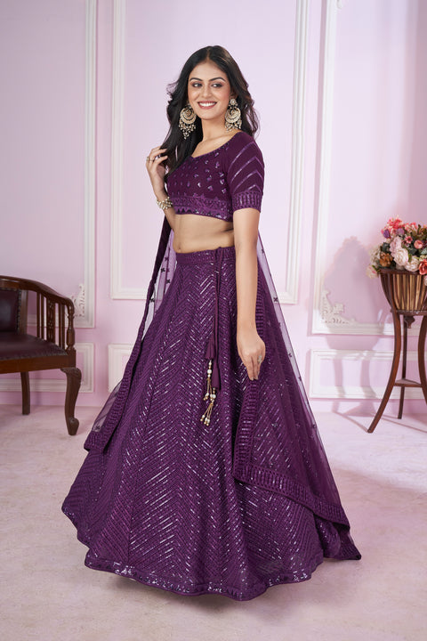 Mesmerizing Purple Party wear Heavy Lehenga Choli for Women with Dupatta Sequence Lehenga Choli In USA