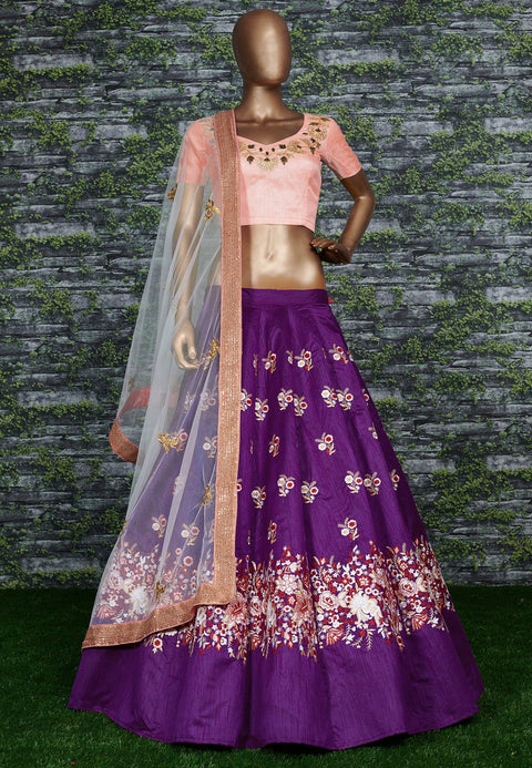 Add glam and style to your traditional aesthetics with the Purple (color) lehenga For women