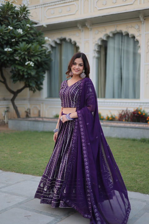 Purple Designer Dyeable Pure Viscose Jacquard fabric Lehenga Choli & Dupatta Set For Women