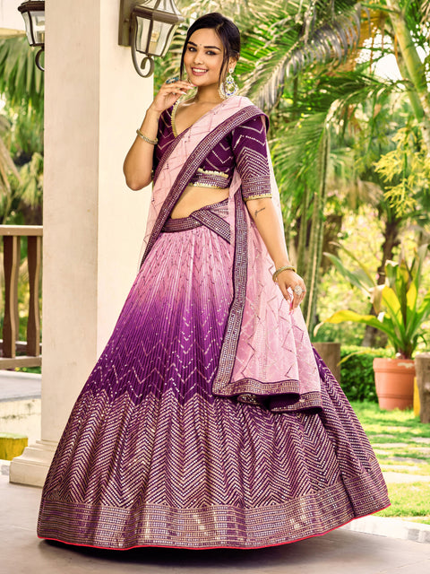 Purple Beautiful Party wear Heavy Lehenga Choli for Women with Dupatta Sequence Lehenga Choli In USA