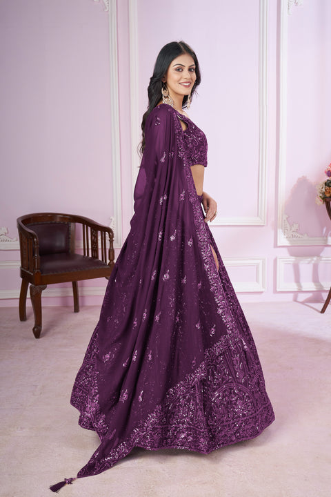 Purple Party wear Heavy Lehenga Choli for Women with Dupatta Sequence Lehenga Choli In USA