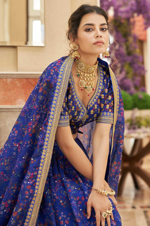 Blue Artistic fancy lehenga Choli for women with Dupatta in USA