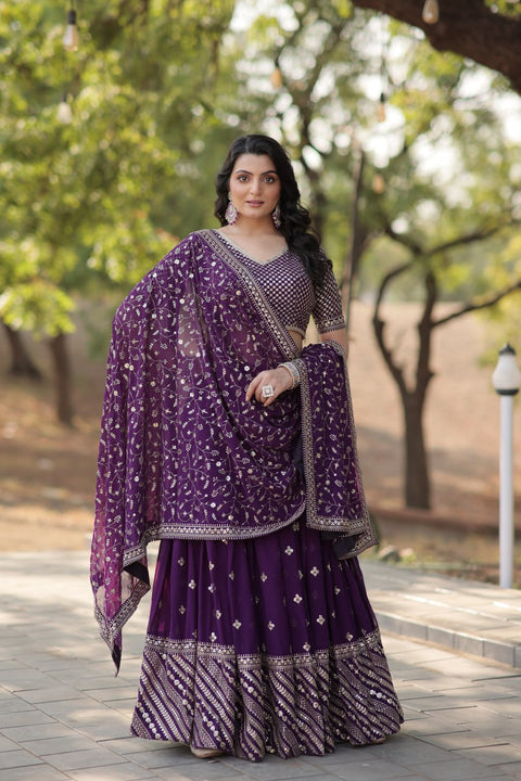 Purple Designer Lehenga collection Made with Faux Blooming With Sequins And thread Embroidered work Lehenga Choli with Dupatta